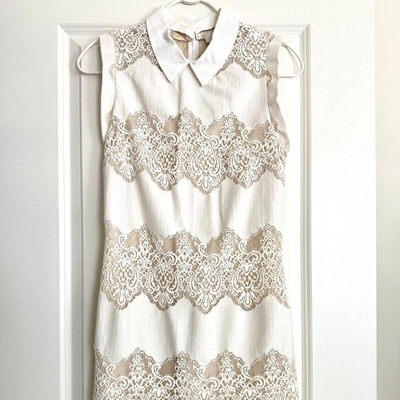 LOVER Chelsea Collar Cotton Blend Lace Sleeveless Mini Dress in Ivory Size 4 - Picture 1 of 7